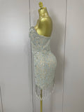 Luxury Sparkle Diamond Tassel Halter Cocktail Dress 2025 Women Elegant Evening Formal Gowns Wedding Party Dresses Stage Costumes