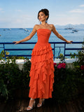 Solid Spliced Ruffles Elegant Dresses For Women Strapless High Wasit Backless Loose Dress Female Fashion