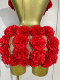Women Sexy Red 3D Flowers Top Mini Dress Two Piece Set Eveing Party Girls Birthday Nightclub Stage Dress Holiday Photo Shoot Set