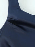 Sexy Satin Evening Long Dresses for Women Square Collar Sleeveless High Waist Folds Slimming Bodycon Dress Female