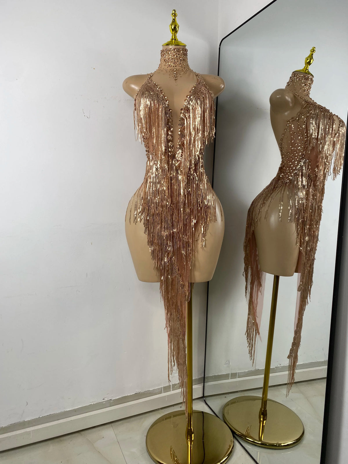 Sparkly Tassels Women Sexy High Split Sleeveless Mesh See Through Party Nightclub Birthday Dress Performance Costume Stage Wear
