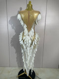 Sparkly Diamonds Pearl Transparent Mesh Long Dress Women Evening Party Birthday Wedding Gown Celebrity Sexy Stage Outfit