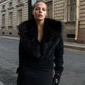 Elegant Faux Fur Coats Women's Warm Puffy Slim Long-Sleeve Collared Cardigan Winter Fashion High-Street Women Outwear