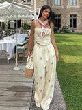Floral Print Ruched Strapless Tube Top Elastic Waist Wide Leg Pants 2-Piece Set 2026 Summer Women Resort Bohemian Casual Outfit