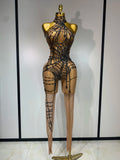 Sparkly Rhinestone Stretch Mefh Jumpsuit Women Perform Dance Costume Sleeveless Rompers Party Birthday Nightclub Stage Outfit