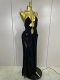Elegant Luxury Chain Sexy Mesh See Through Halter Low-Neck Backless Sleeveless Long Dress Women Club Party Prom  Holiday Dresses