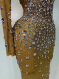 Women Sparkly Diamonds Mesh See Through Bodycon Dress Evening Birthday Party Sexy Nightclub Bar Stage Costume