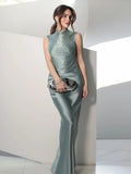 Women Tassel Top + Long Skirt Two Piece Sets Sexy Sleeveless Fringe Bandage Matching Set Evening Party Cocktail Outfit
