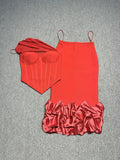 High Quality Women Sexy One Shoulder 2 Pieces Bodycon Bandage Dress Nightclub Party Celebrate Christmas Valentine's Outfit