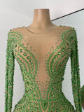 Sparkly Rhinestones Luxury Women Strecht Bodycon Sexy Long Sleeves Singer Performance Stage Nightclub Outfit Dancer Costume