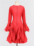 Women's Irregular Pleated Patchwork Fashion Long Flare Sleeve Waist Cinching Midi Dresses 2026 New Female Clothing