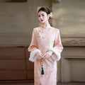 Pink Dress Long sleeved Cheongsam Winter Thick Improvement for Young Women High end Daily Qipao Dress