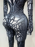 Women Sexy Black Rhinestone Stretch Bodycon Jumpsuit Club Evening Party Birthday Wear Singer Dancer Stage Perform Costume