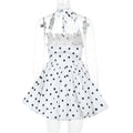 Polka Dot Vacation Mini Dress For Women  High Waist A-line Ball Gown Dress Sleeveless Halter Neck Female Summer Fashion