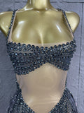 Singer Stage Nightclub Outfit Sexy Chic Gray Pink Glittering Beaded Fringed Halter Dress Performance Costume Dance Party
