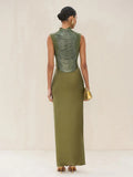 Women Tassel Top + Long Skirt Two Piece Sets Sexy Sleeveless Fringe Bandage Matching Set Evening Party Cocktail Outfit