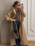Stylish Solid Stand Collar Button Front Loose Maxi Trench Coat Batwing Long Sleeve Outerwear Women Autumn Daily Office Wear New