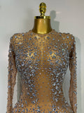 Luxury Rhinestones Mesh Bodycon Long Dress Celebrate Birthday Party Photo Shoot Long Sleeve Performance Costume Stage Outfit