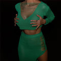 Sexy Lady Two Pieces Sets Hollow Out Crochet Knitted Suit Parti Dresses Women 2 Piece Matching Set with Midi Skirt Outfit