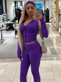 Casual Sporty 2 Piece Set Women Tracksuit Basic Stretch Zip Jacket+Stretch Flare Pants Matching Fitness Street Outfit