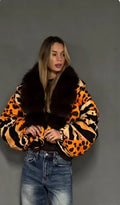 Zebra Print  Fur Collar Puffer Jacket Womens Button Down Trendy Warm Coat Fall Winter Party Club Streetwear Cozy Daily Outerwear