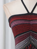 Colorblock Striped Holiday Long Dresses for Women Halter Sleeveless Slimming High Waist Backless Temperament Dress Female