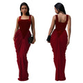 Women Velvet Stacked Ruched Sleeveless Bodycon Long Maxi Dresses 2026 Fall Party Trendy Birthday Evening Dress Vestidos