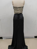 New Fashion Gold Color Laced-up Tops 2 Pieces Bodycon Floor-length Dress Elegant Evening Party Celebrate Dress Vestido