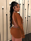 Y2K Halter Dress Women See Through Backless Full Sleeve Irregular Coquette Sexy Midnight Beach Vacation Mini Bodycon