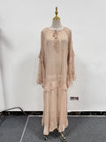 Solid Spliced Mesh Loose Dresses for Women V Neck Long Sleeve High Waist Loose Casual Dress Female New