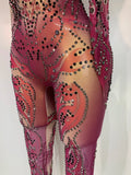 Sparkly Rhinestone Sexy Mesh Bodycon Jumpsuit Nightclub Bar Evening Party Gogo Dancer Clothing Drag Queen Outfit Stage Costume