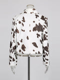 Cow Print Short Slimming Coat for Women Lapel Long Sleeve Patchwork Single Breasted Street Jacket Female Autumn New
