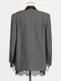 Chic Solid Spliced Lace Edge Blazers for Women Notched Collar Long Sleeve Temperament Designer Coats Female Clothes Style