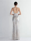 Women Strap Party Maxi Dress Sexy V Neck Evening Dress Celebrity Purple Sequin Dress Long Prom Formal Occasion  Dress