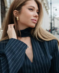 Stripe Tailored Coat For Women Lace Up V Neck Long Sleeves Coat Female Fashion Elegant High-End Formal Tailored Coat