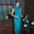 Retro Blue Cheongsam New Chinese Style Improved High-end Temperament Long Style Slim Fit Slimming Female Qipao Dress