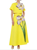 Summer Splicing Flowers Two Piece Sets For Women Short Sleeve Tops High Waist A Line Skirt Slim Set Female Fashion New