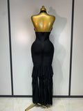 Women Sexy Halter Neck Ruffles Pacthwork Bandage Dress Black Sleeveless Backless Bodycon Dresses Evening Party Birthday Gown