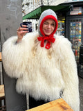 Fashion Luxury Cropped Faux Fur Coat Women's Winter 2025 Ins Hot Fluffy Short Faux Fur Jacket Street Style Warm Outwear