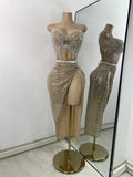 Sparkly Sequins Strapless Top Long Skirt Sets Nightclub Performance Nightclub Women's Outfit Two Pieces Stage Dress