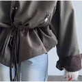 Retro Drew-string Jackets Women's Loose Full Sleeves Buttons Zipper Pockets Lapel Coats 2026 New Ladies Autumn Solid Outwear