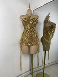 Luxury Sparkly Sequins Diamonds Short Skirt Two Pieces Sets Birthday Dress Women Sexy Performance Costume Singer Stage Outfit