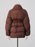 Solid Casual Basics Down Jacket for Women V Neck Long Sleeve Tunic Patchwork Sashes Slimming Elegant Coat Female
