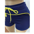 Casual Tracksuit 2-Piece Set Women Patchwork Zip Letter Print Jacket+Drawstring Shorts Matching Simple Sporty Outfit