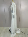 Luxury Elegant Birthday Party Prom Sparkly Diamonds Long Sleeves Mesh See-Through Maxi Abaya Women Evening Wedding Guest Gowns
