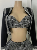 Women's Rhinestones Top Shorts Sets Nightclub Show Three Pieces Outfit Nightclub Performance Singer Dance Costume Stage Wear