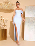 Strapless Pearl bead Bodycon Long Dress Off-shoulder Side Slit Sexy Club Party Evening Maxi Dresses Women's Clothing