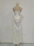 Sexy White Satin Maxi Dresses for Women Square Collar Sleeveless Tunic Fishtail Classic Dinner Dress Female Fashion