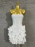 Strapless Corset Bandage Mini DressWomen Hand Beaded 3D Floral Bodycon ShortCocktail Party Wedding Guest Evening Dress
