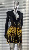 Luxury Rhinestone Sequin Pearl Glam Low Cut Suit Dress Women's Fashion Party Performance Evening Gown Vestidos De Ocasião Formal